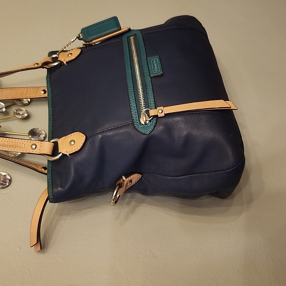 Coach Daisy Spectator Mia Leather Bag F1380-F23911 Color Block Navy, Teal, Tan - Picture 1 of 16